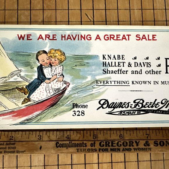Daynes Beebe Music Salt Lake City Utah Advertising Ink Blotter Sailboat 1908 HTF - Picture 3 of 6
